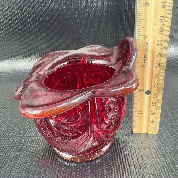 LE Smith Amberina Cadmium UV Glowing Glass Vase Bowl Jack In Pulpit Glass VTG - Picture 6 of 16